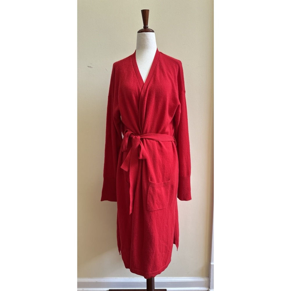 Charter Club Women's 100% Cashmere Luxury Belted Long Cardigan Size XL Red